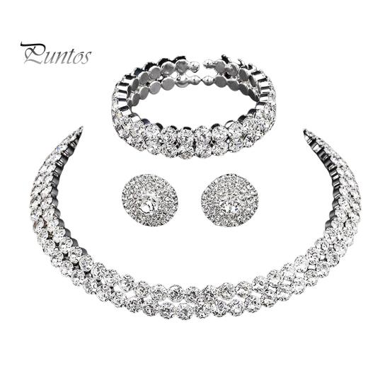 

3 шт./комплект женский комплект ювелирных изделий со стразами двухслойный цветочный декор ожерелье серьги браслет комплект регулируемая длина свадебные украшения для невесты на выпускной серебряный