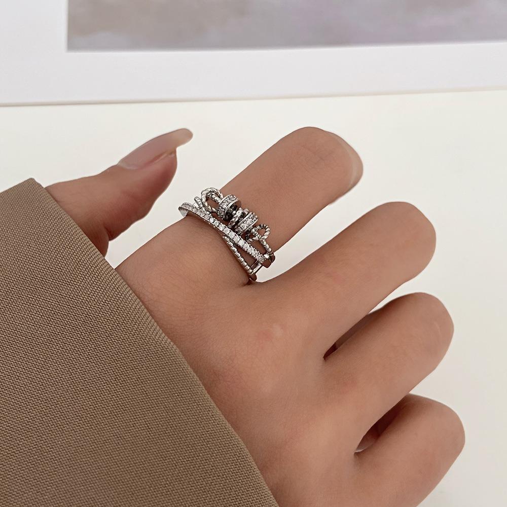 New Luxury Zircon Inlaid Ring Multiple Layers Cross Rotation Adjustable Couple Opening Rings for Women Men Finger Jewelry Gifts
