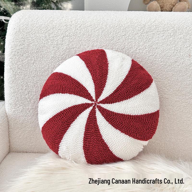 Nordic Christmas Snowflake Candy Embroidered Throw Pillow Cushion
