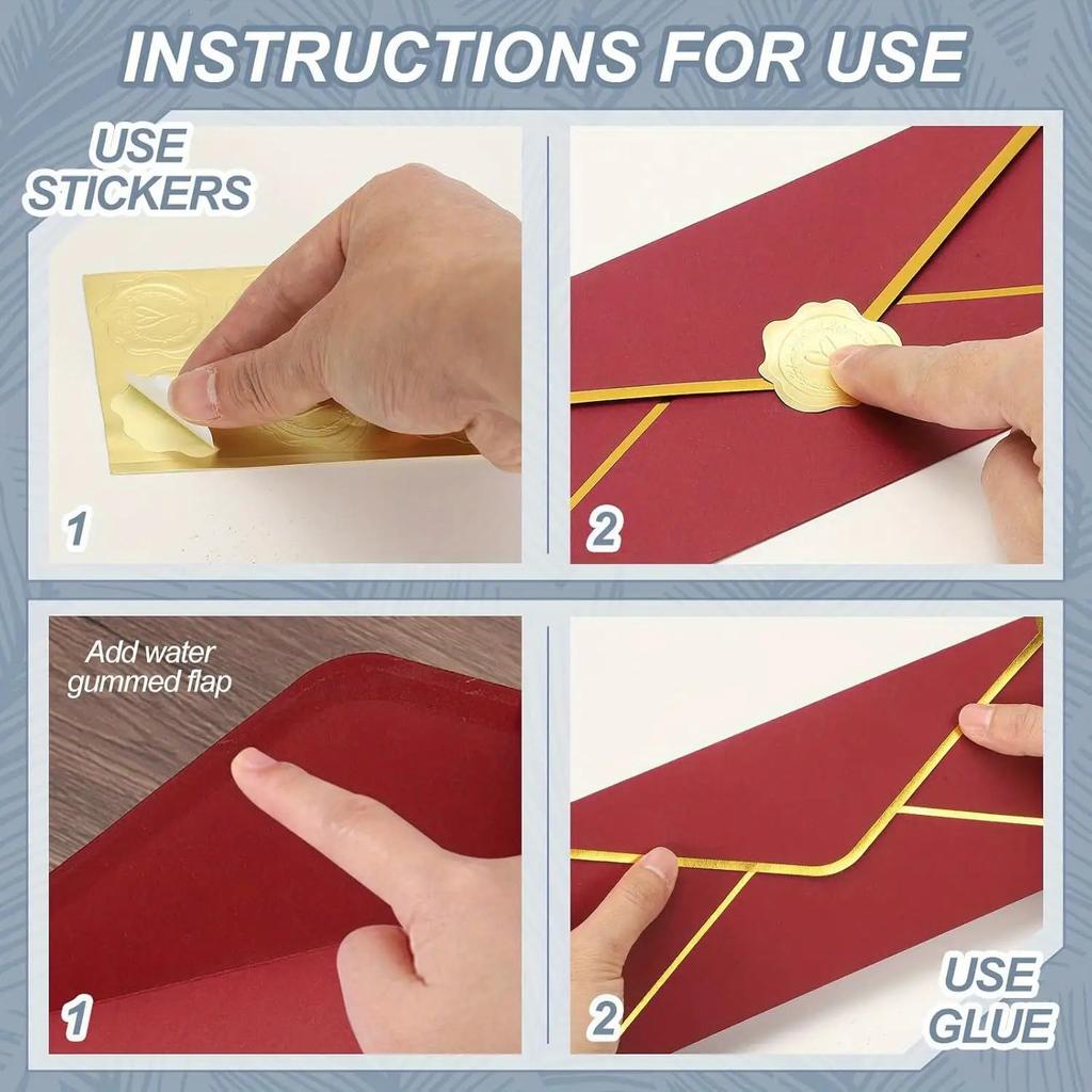 10pcs Luxury Golden Foil Sealed Envelopes Kit - Self-Sealing Wedding Invitations, Thank You Cards, Corporate Event