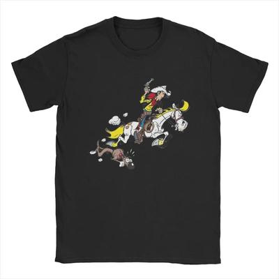 Lucky Luke T-Shirts für Herren, 100 % Baumwolle, lässiges T-Shirt mit Rundhalsausschnitt, kurzärmelig, Übergröße
