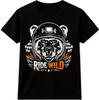 Ride Wild Biker T Shirt Bear Motorcycle Helmet Racing Flags Vintage Graphic Tee