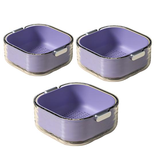 3Pcs/Set Kitchen Strainer Colander Bowl Stackable Drain Basket Food Strainers Multi-Layer Vegetable Washing Basket for Fruit Spaghetti