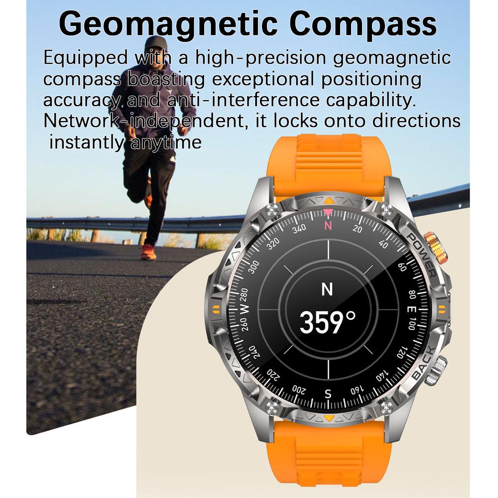 New 1000mAh Battery SmartWatch IP68 Waterproof Compass Bluetooth call 1.7"  HD Sports Flashlight Smart Watch For Men