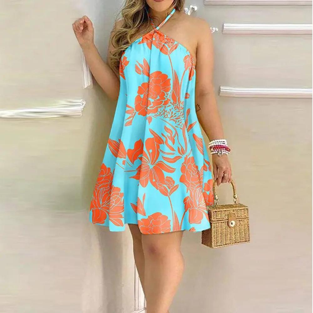 Summer Strapless Hanging Neck Tie Dress Loose Women Sleeveless Dresses Women