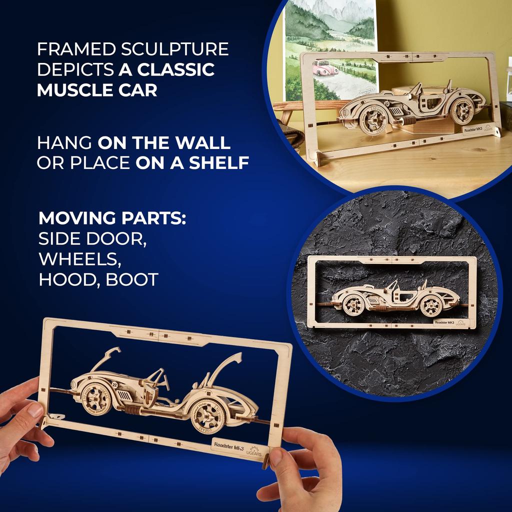 Ugears Roadster MK3 Puzzle 70195 Roadster MK3 Puzzle Wooden Block DIY Puzzle Assembly Imagination Creativity Toy Educational Wooden Puzzle 3D Craft