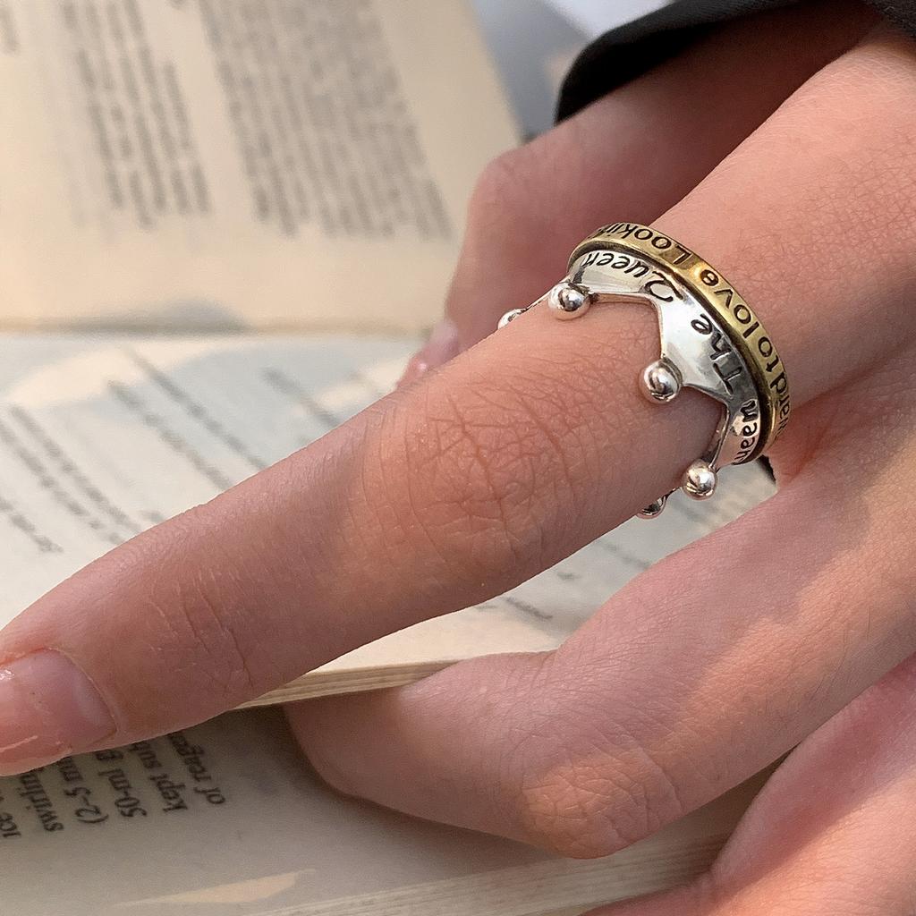 Retro Crown Ring For Men Women Two Color Punk Gothic Adjustable Open Ring Handmade Designer Zircon Unisex Accessories Love Gift