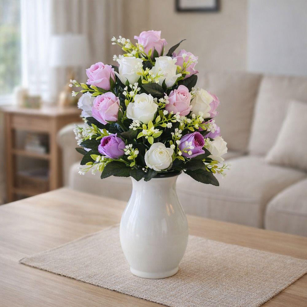 12 Heads Artificial Rose Bouquet Two Colors Wedding Decorations Silk Roses Plastic Rose Flowers