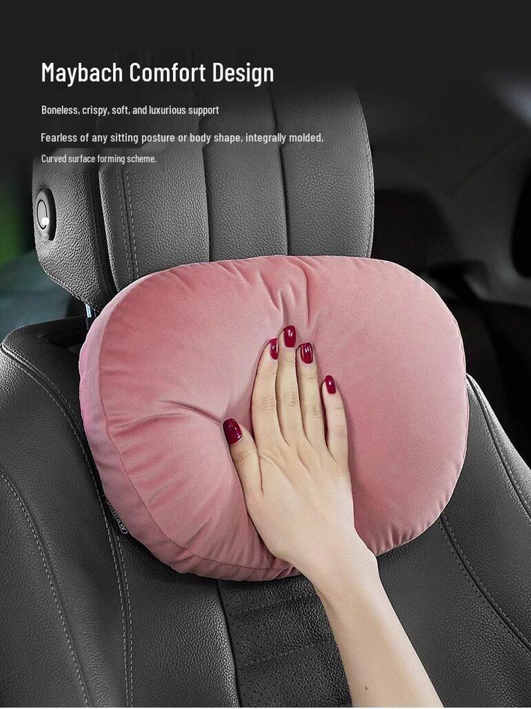BMW Car Headrest Lumbar Pillow - Soft Pink Neck Support for Girls
