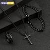 3pcs Set Men's Fashion Alloy Jewelry Cross Pendant Chain Necklace Bracelet Ring Jewelry Set Male Hip Hop Daily Wear Accessories