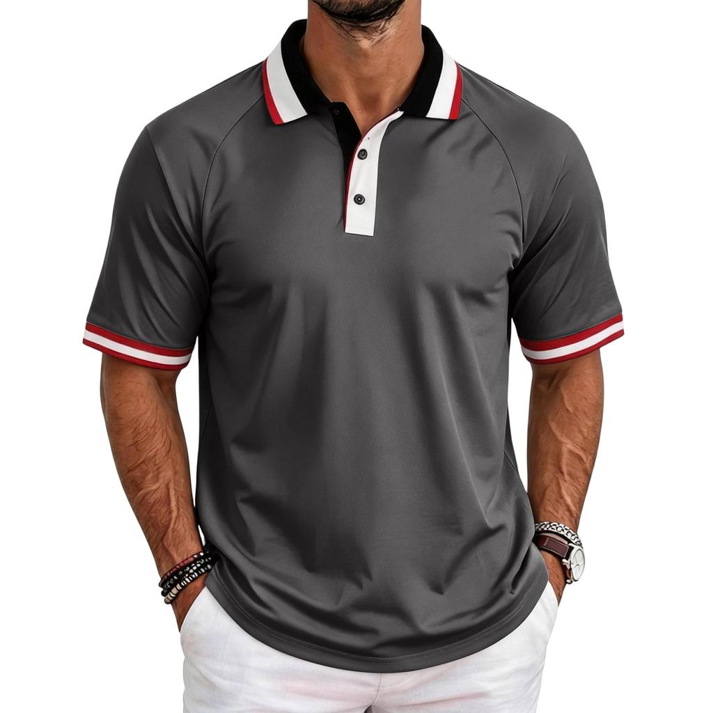Men's Casual Raglan Short Sleeve Shirt with Turn-Down Collar