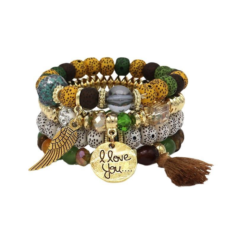 Nepal Multi-Layer Beaded Bracelet Handmade Bracelet Crystal Letter Love Character Jewelry