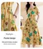 Fashionable Cotton Silk Plus Size Dress with Pockets for Middle-Aged and Elderly Women
