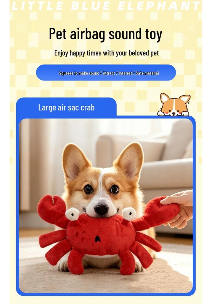 Red Crab Squeaky Teething Dog Toy with Double Pincers