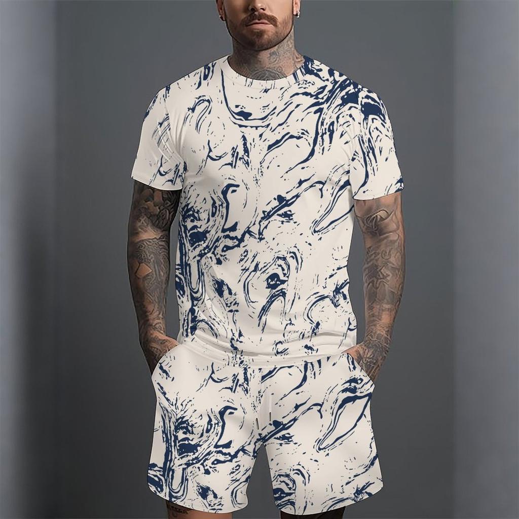 Men Vintage Newspaper Text Full Print Short Sleeve Tee And Matching Shorts Two Piece Outfit