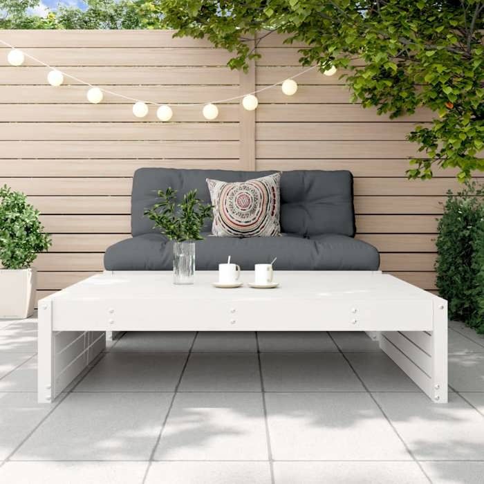 VidaXL Repose-pied de Jardin, Siège avec Cadre en Bois, Table Basse, Tabouret de Terrasse Patio Balcon Extérieur, Blanc Bois 825752