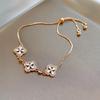 Elegant Gold Plated Zircon Rhombus Flower Bracelet Women Adjustable Minimalist Luxury Daily Wear