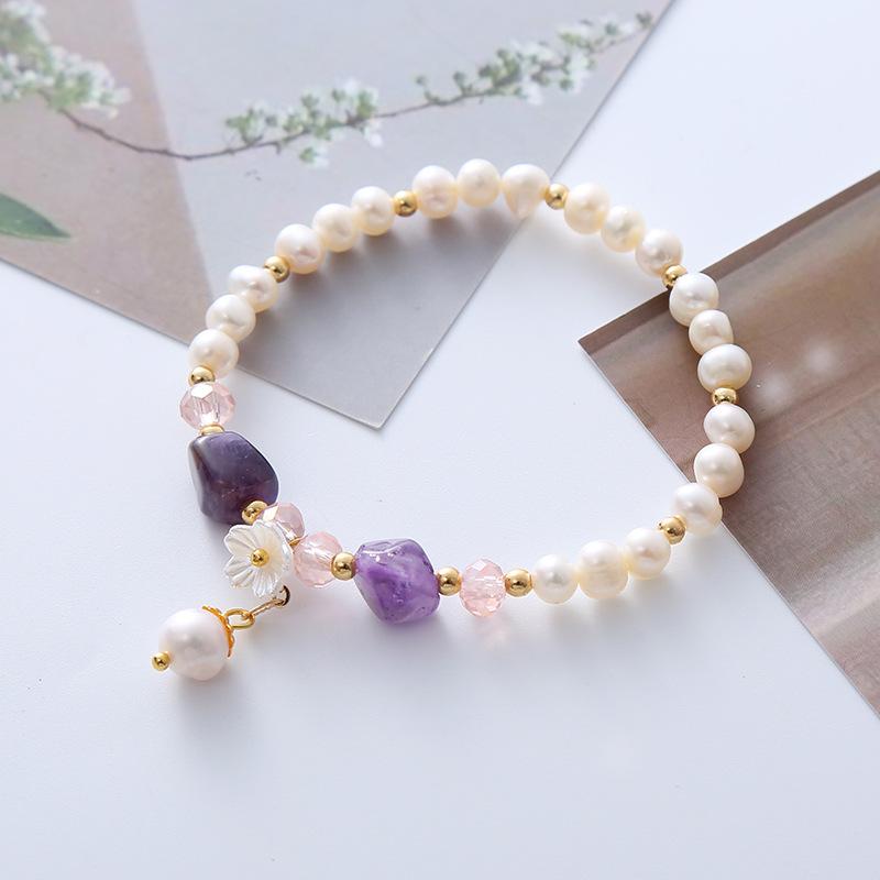 Special-shaped amethyst natural freshwater pearl bracelet Bangles Women Fashion Jewelry accessories Gift