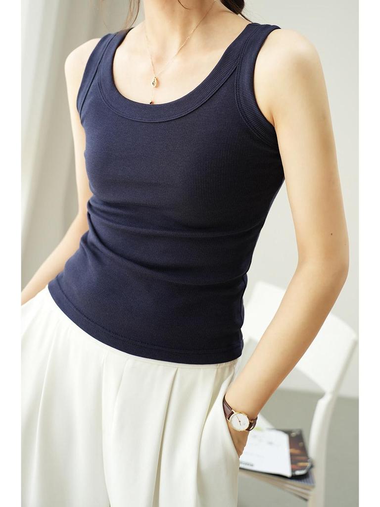 Ripp-Modal-Formweste für Damen mit seitlicher BH-Unterstützung, Bodycon-Basisschicht mit Rundhalsausschnitt für Frühling & Sommer