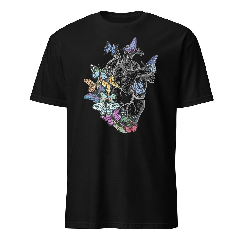 Heart Butterfly Shirt Anatomical Heart Organ Cardiac Nurse T-Shirt Size S-3XL