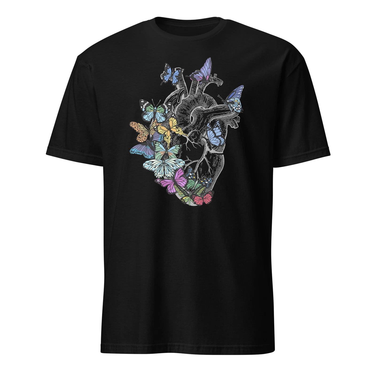 Heart Butterfly Shirt Anatomical Heart Organ Cardiac Nurse T-Shirt Size S-3XL S
