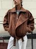 Women's Retro Y2K Style Brown Short Loose Jacket - Spring & Autumn Fashion