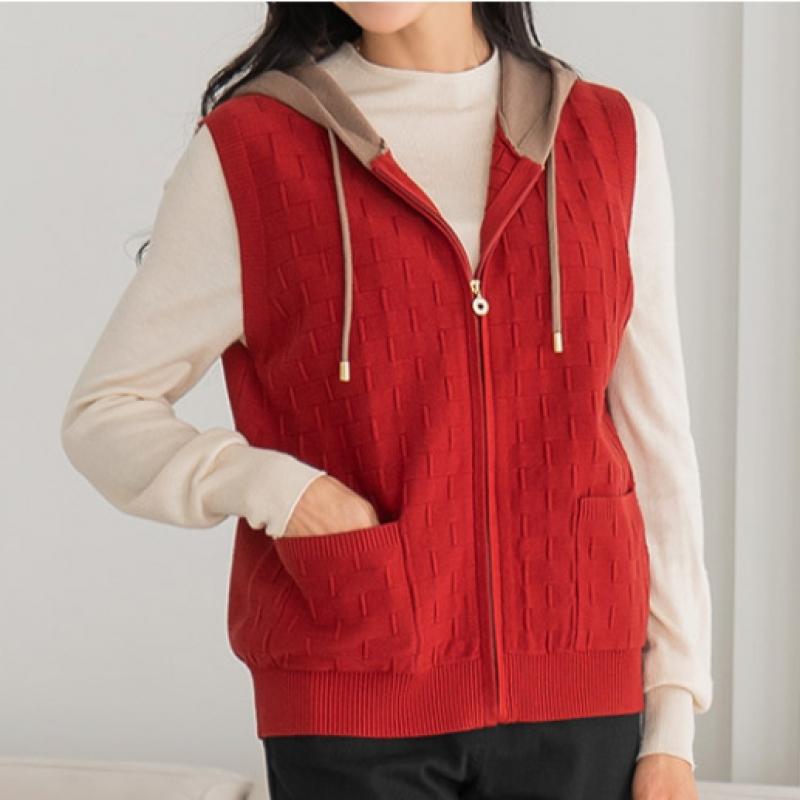 Maribon Women Jacquard Hooded Zip Knit Vest Select 1 Type