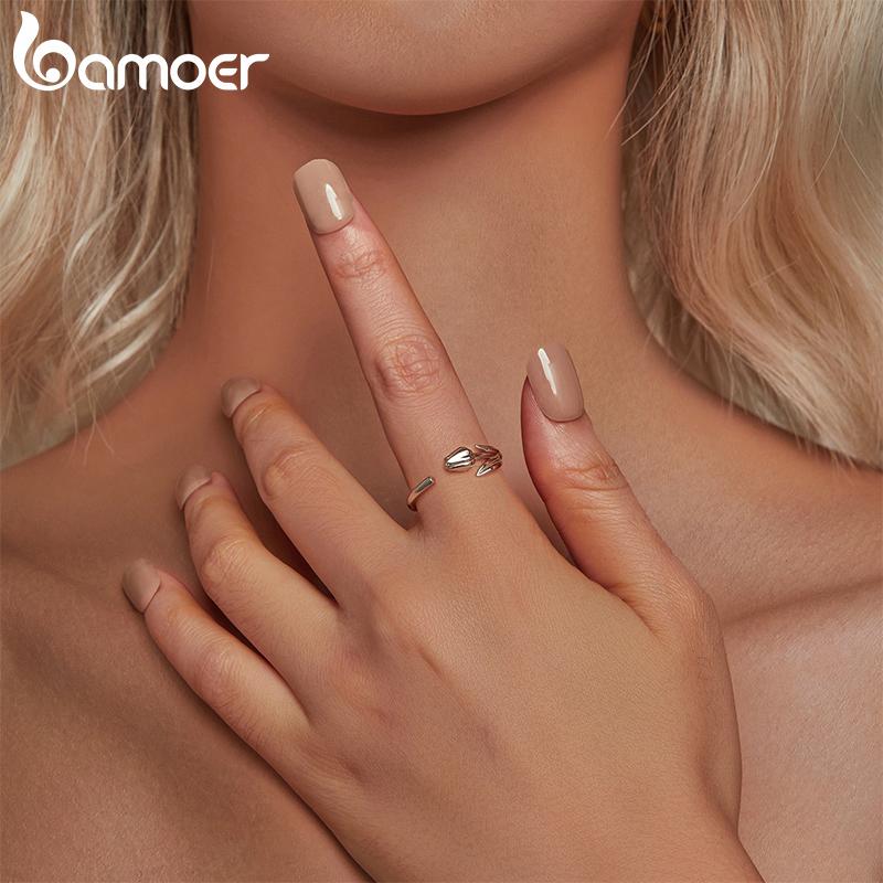 BAMOER Solid 925 Sterling Silver Adjustable Tulip Flower Rings Handmade High Polished Thumb Band Statement Ring for Women Girls Jewelry