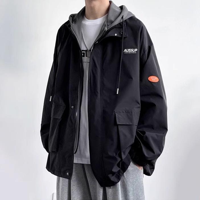 

Мужская рабочая одежда с капюшоном в гонконгском стиле 2025: Осенне-зимняя молодежная повседневная куртка с эффектом двусторонней носки. 3XL