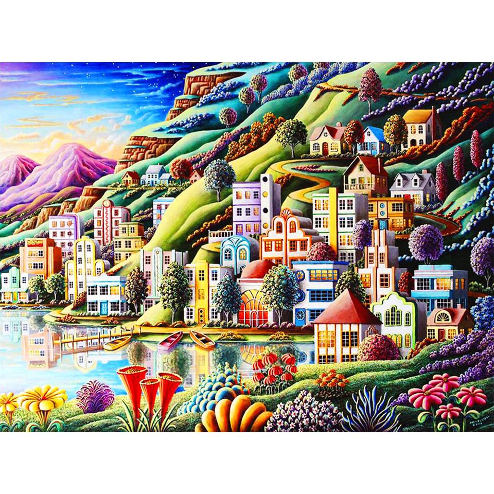 5D DIY Diamond Painting Landscape Scenery Cross Stitch Kit Full Round Rhinestone Embroidery Mosaic Home Decoration Gifts