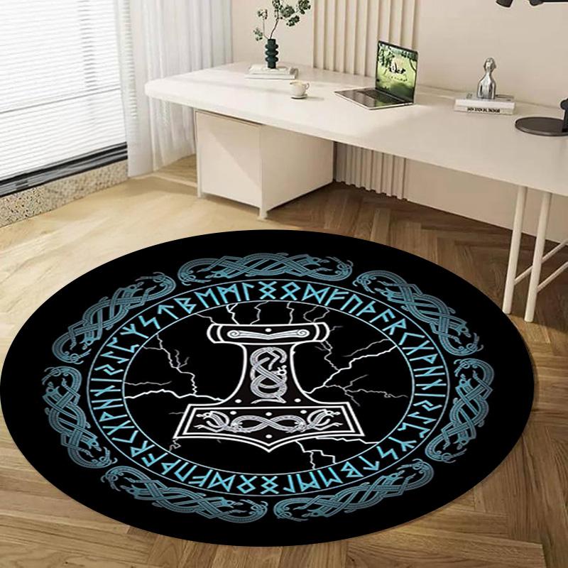 Vegvisir Viking Compass Circular Rug - Office Decorative Carpet For Living Room Bedroom Door Mat Floor Rug Computer Chair Area Rug