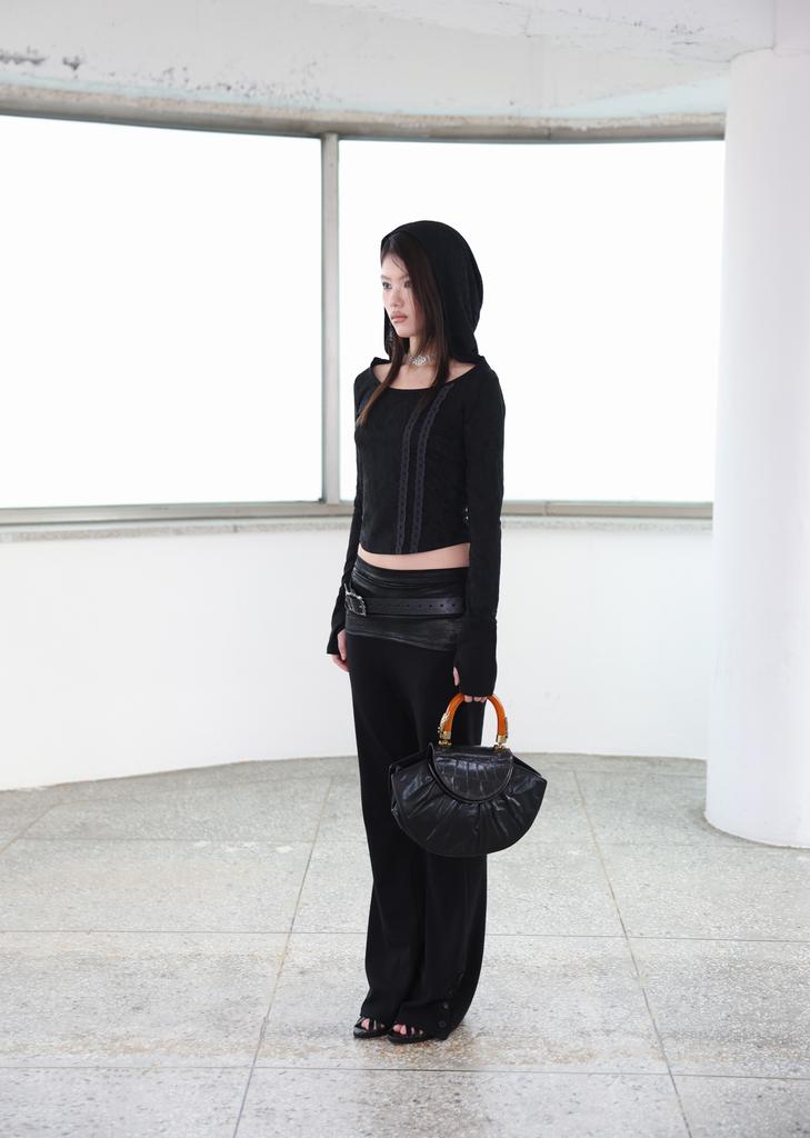 Miae Layered Leather Bootcut Pants - Black