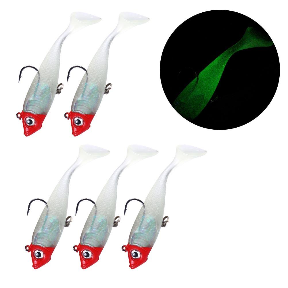 5 STÜCKE 18,5g 10cm Leuchtende Angelköder Weiche Swimbaits mit Paddelschwanz 2 Haken für Barsch Forelle Süßwasser Salzwasser