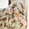 Women Autumn Winter Warm Flannel Nightgown Thickened Long Sleeved Pajamas Coral Velvet Button Hooded Casual Loose Sleepwear