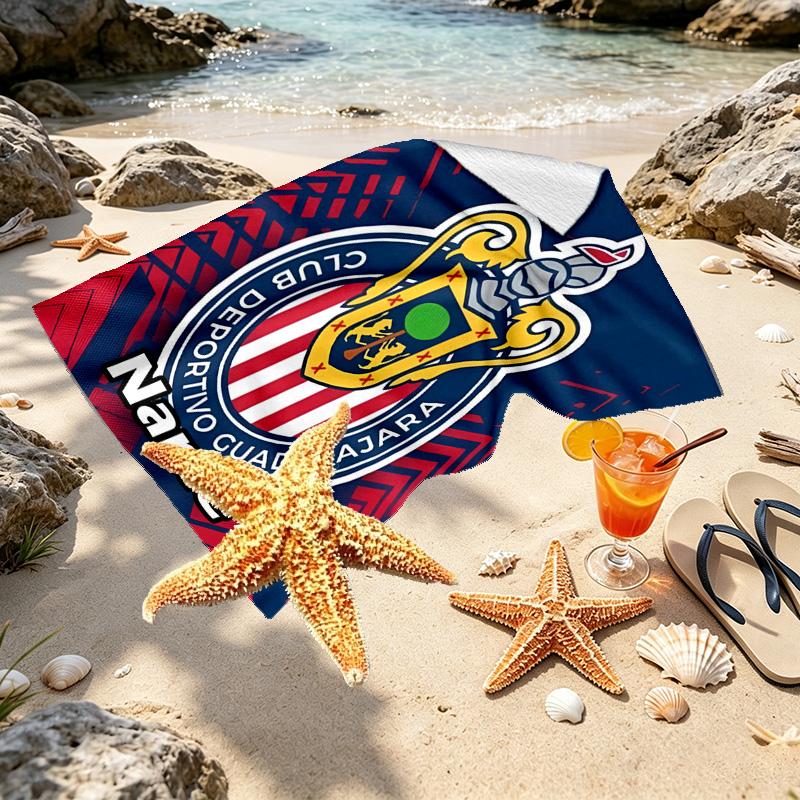 Custom Name Personalized Club Deportivo Guadalajara Print Beach Towel, for Trip Camping Beach Party Home Decor, Birthday Gift for Family & Friends