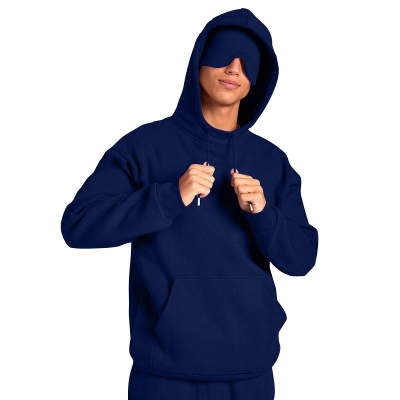 Mens Solid Color Hooded Sweatshirt Loose Fit Long Sleeve Winter Sport Casual Top