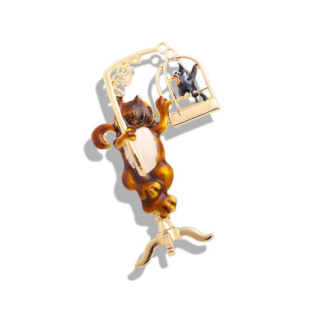 

Женская мода коробка милая птица кошка броши для женщин роскошные желтого золота цвет сплава эмаль животное брошь булавки