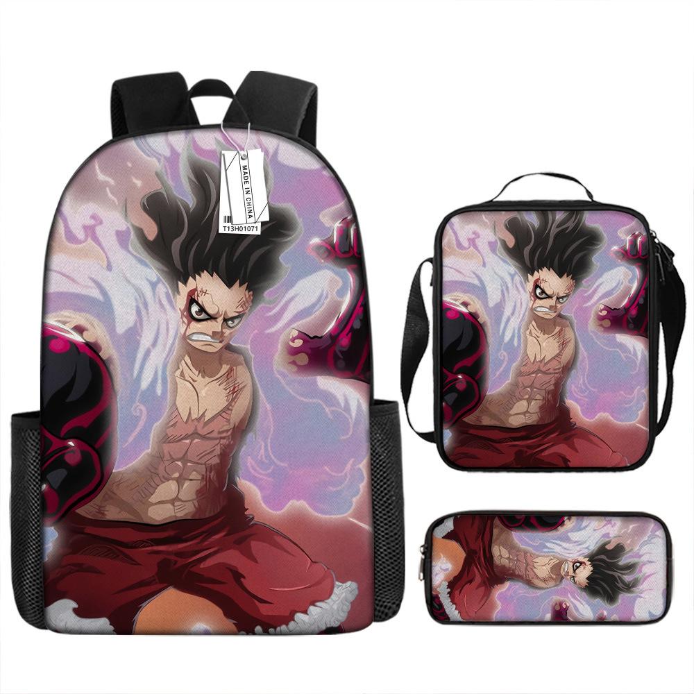 Animation Peripheral Student School Bag ONE PIECE Cartoon School Bag Girls and Boys Three-piece Set Backpack Satchel