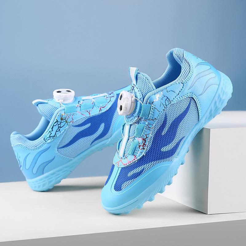 New rotary buckle children's mesh football shoes broken nails boys and girls lace-up free sports shoes spot straight hair