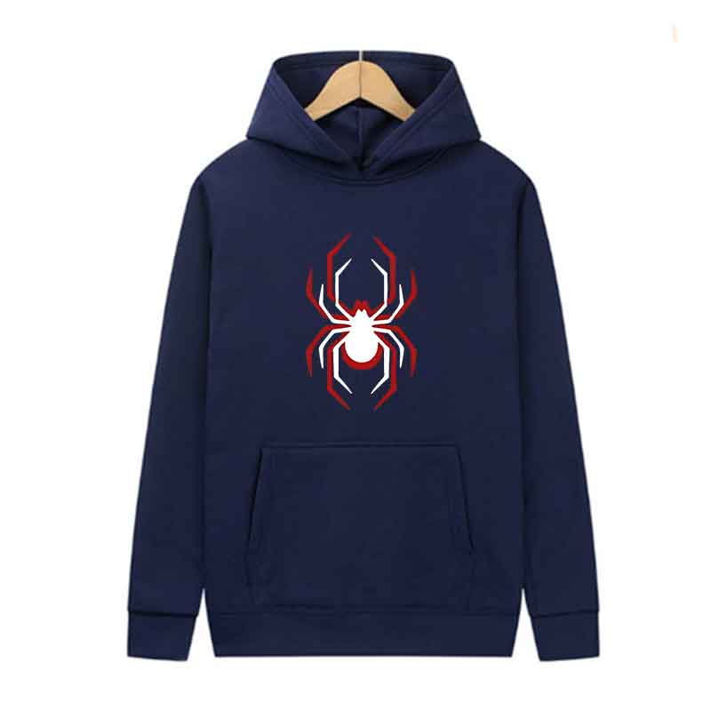 Autumn Winter Fashion Men Harajuku Red White Spider Print Hoodie Trend Unisex Casual Pullover Sweatshirts Front Large Pocket Top