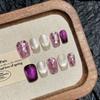 10Pcs Handmade Cat Eye Glitter Press On Nails Reusable Ballerina Coffin Shape Full Cover Artificial Manicure Wearable False Nails