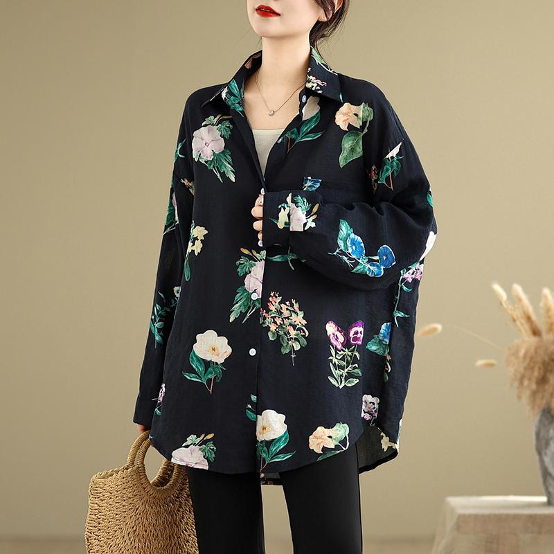 Dimanaf 2025 Women Plus Size Spring Summer Shirt Long Sleeve Blouse Buttons Fashion Tops Tees Loose Printing New Blouse