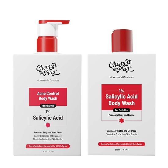 Chemist At Play 1% Salicylic Acid Body Wash 236ml | Paraben & SLS Free | Gentle Exfoliating Shower Gel | Prevents Body Acne, Bumpy Skin