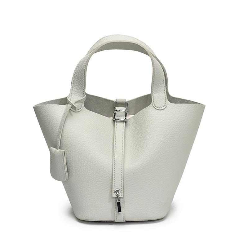 New Trendy Lychee Pattern Texture Portable Bucket Bag High-end Temperament Simple Versatile Handbag Women