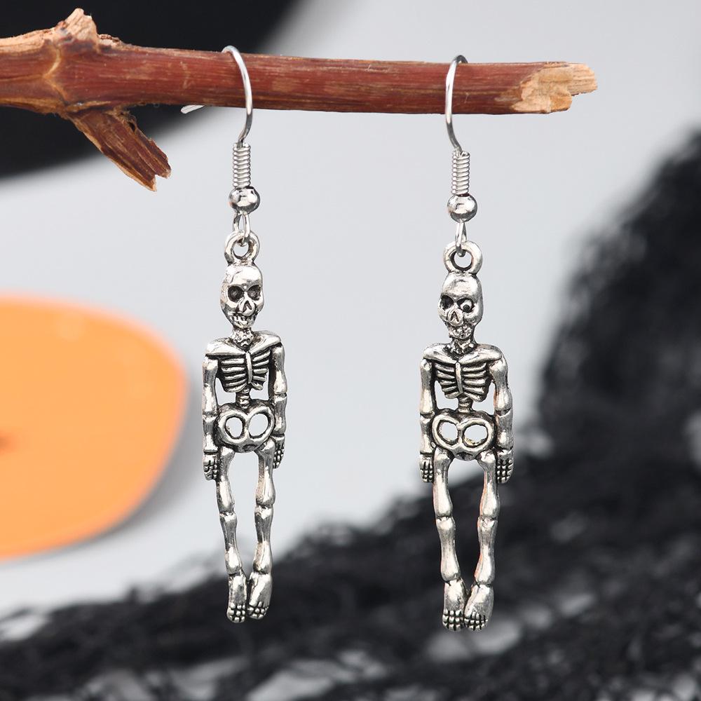 Retro Halloween Skull, Bat & Spider Earrings with Aged Texture for Women
