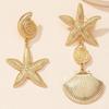 Personalized beach style Ear studs, retro exaggerated golden scallop earrings, versatile creative seashell and starfish Zircon