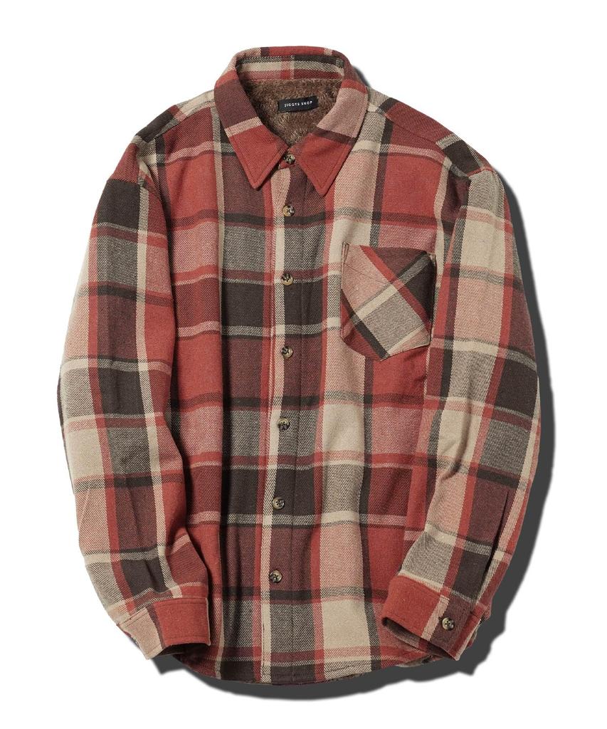 Shop Check Flannel Shirt Size L Jagged Cold Casual Loose Layered [JIGGYS SHOP] Jiggy's Brown/Orange, Fleece-Lined, Fleece, Thick, Men's Jacket,