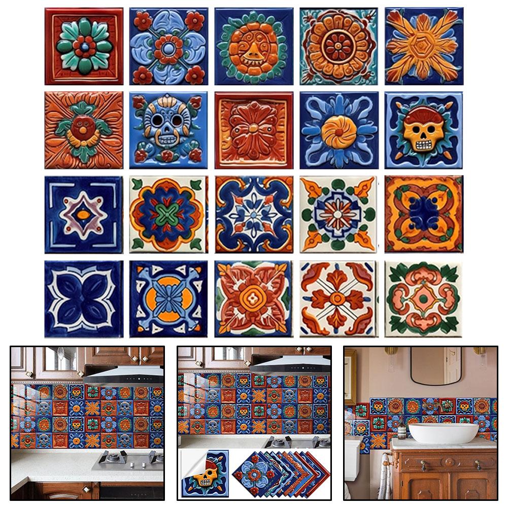 Beautifully Designed Mexican Tile Sticker Set 20 Pieces for Your Walls