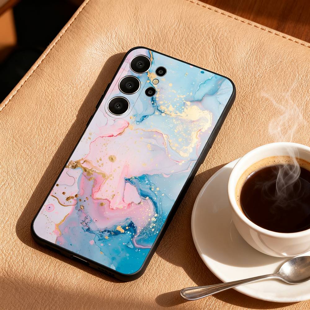 G-Glitter Art Marble Pattern Phone Case For Samsung S26,S25,S24,S21,S22,S23,S30,Ultra,S20,FE,Lite,10,9,Black Cover