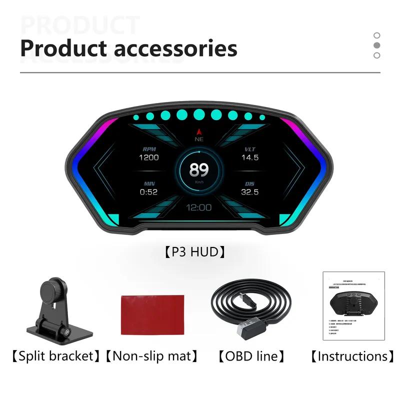 QC P3 HUD OBD+GPS Dual System 36 Functions Car Head Up Display GPS Speedometer Tachometer Slope Meter Water Temp Speed Alarm